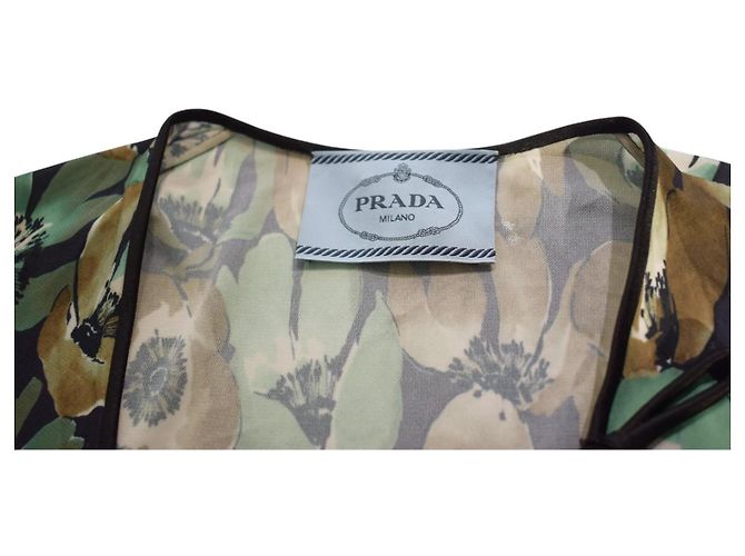 Bow Prada Midikleid Blumenprint Seidenjersey Braun Grün - Ansicht 8