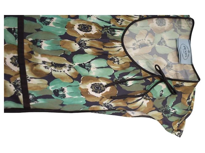 Bow Prada Midikleid Blumenprint Seidenjersey Braun Grün - Ansicht 9