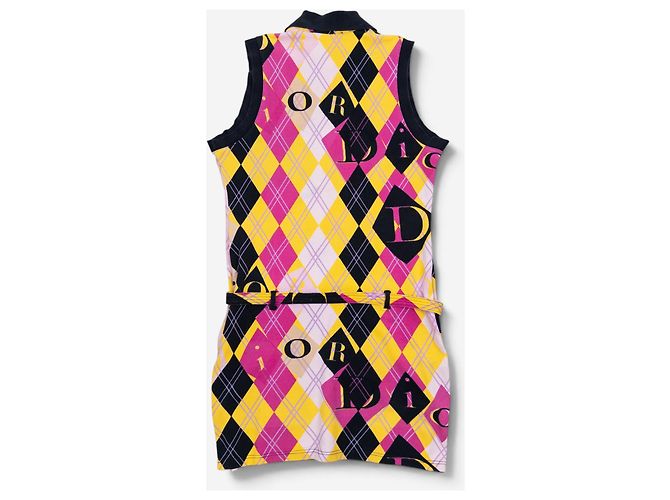 Vestido mini polo de golfe sem mangas com logo Argyle e cinto Dior by Galliano AW04 Amarelo - vista 2