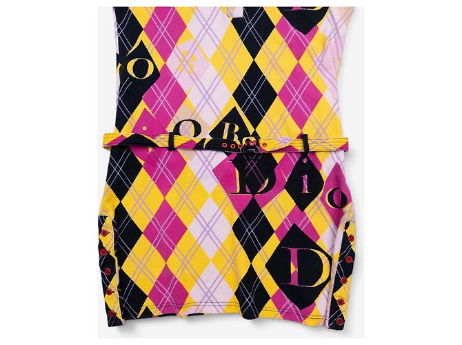 Vestido mini polo de golfe sem mangas com logo Argyle e cinto Dior by Galliano AW04 Amarelo - vista 4