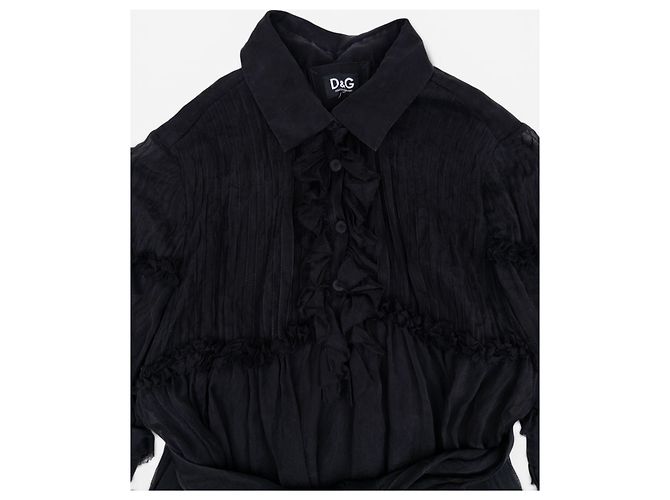 Dolce & Gabbana Chiffon-Sommer-Midikleid mit Rüschen aus den 2000ern Schwarz - Ansicht 3