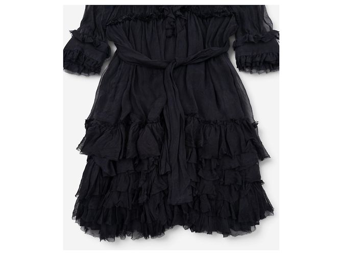 Dolce & Gabbana Chiffon-Sommer-Midikleid mit Rüschen aus den 2000ern Schwarz - Ansicht 4
