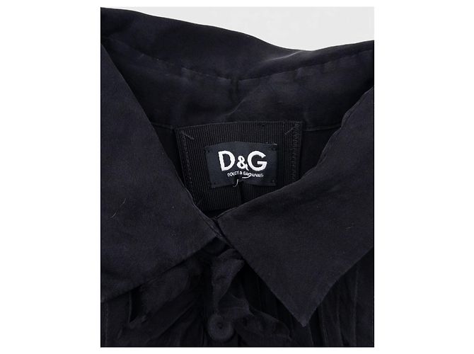 Dolce & Gabbana Chiffon-Sommer-Midikleid mit Rüschen aus den 2000ern Schwarz - Ansicht 5