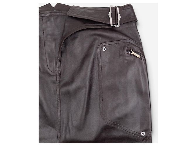 Dior by Galliano AW03 Bondage Biker Leder-Midirock Braun - Ansicht 3