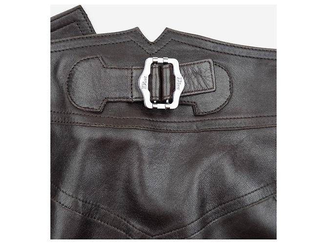 Dior by Galliano AW03 Bondage Biker Leder-Midirock Braun - Ansicht 4