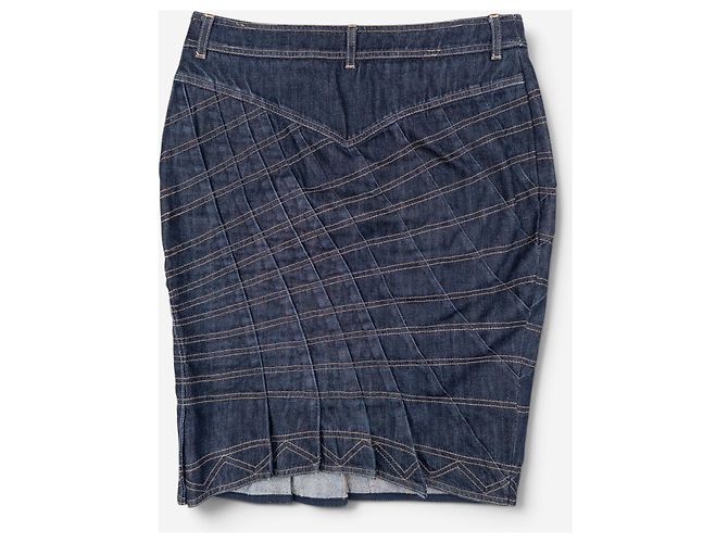 Falda midi plisada de denim Gucci by Tom Ford SS04 Azul marino - vista 2