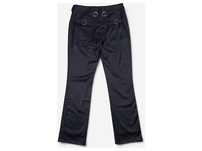 Dior by Galliano SS03 Beschichtete Bootcut Bondage Biker Pants Schwarz - Ansicht 2