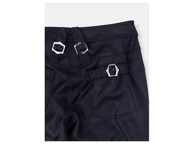 Dior by Galliano SS03 Beschichtete Bootcut Bondage Biker Pants Schwarz - Ansicht 3
