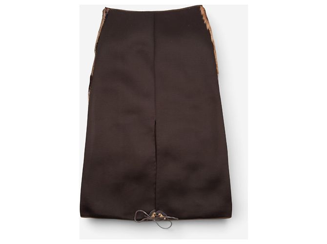 Falda maxi de patchwork en piel de vaca Miu Miu AW99 Castaño - vista 2