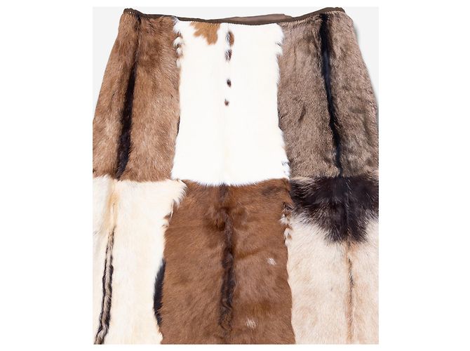 Falda maxi de patchwork en piel de vaca Miu Miu AW99 Castaño - vista 3