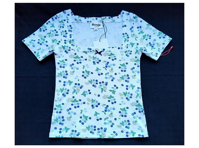 Rouje Top Amanda Estampado Cerezas Blanco Azul Verde - vista 10