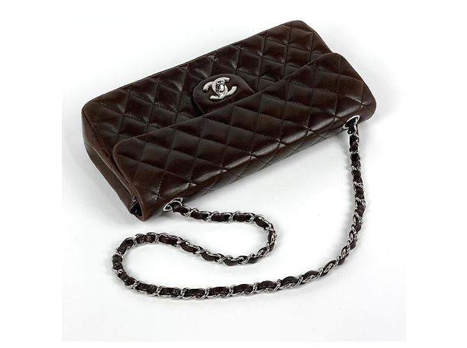 Timeless Borsa a tracolla Chanel Matelassé Single Flap con catena Marrone - vista 7