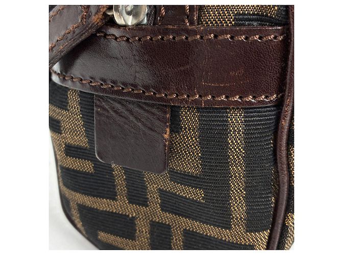 Borsa Fendi Zucca marrone in pelle e tela - vista 4
