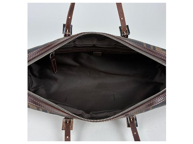 Borsa Fendi Zucca marrone in pelle e tela - vista 6