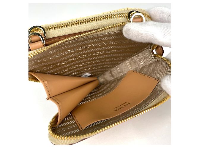 Borsa in rafia Crochet Triangle 3-Way Prada Marrone - vista 8