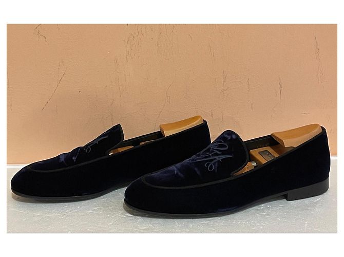 Mocassins Giorgio Armani en velours bleu monogramme - vue 3