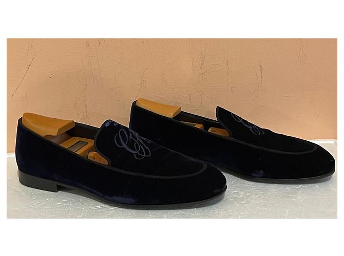 Mocassins Giorgio Armani en velours bleu monogramme - vue 4