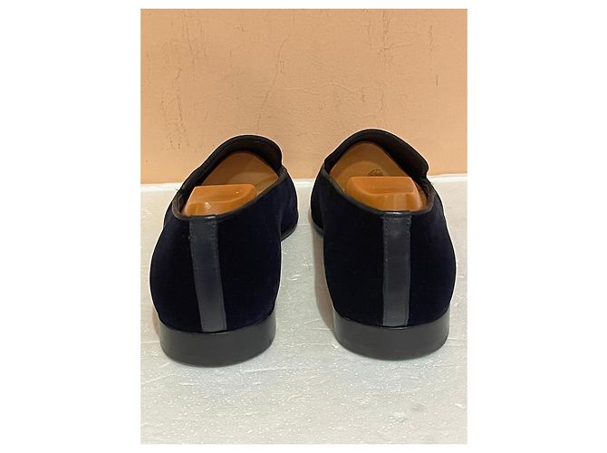 Mocassins Giorgio Armani en velours bleu monogramme - vue 6