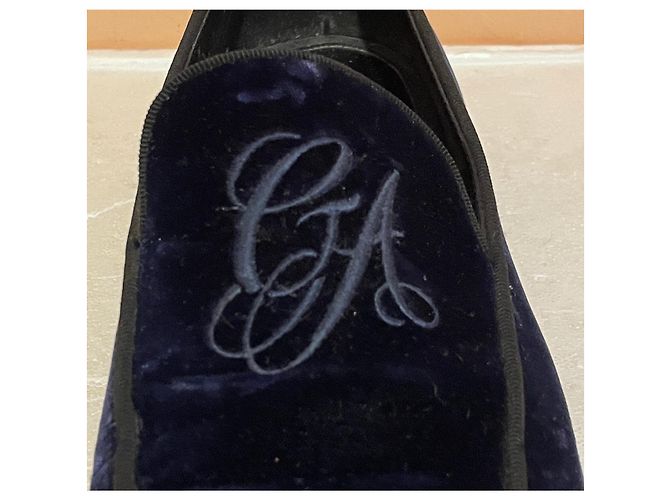 Mocassins Giorgio Armani en velours bleu monogramme - vue 7