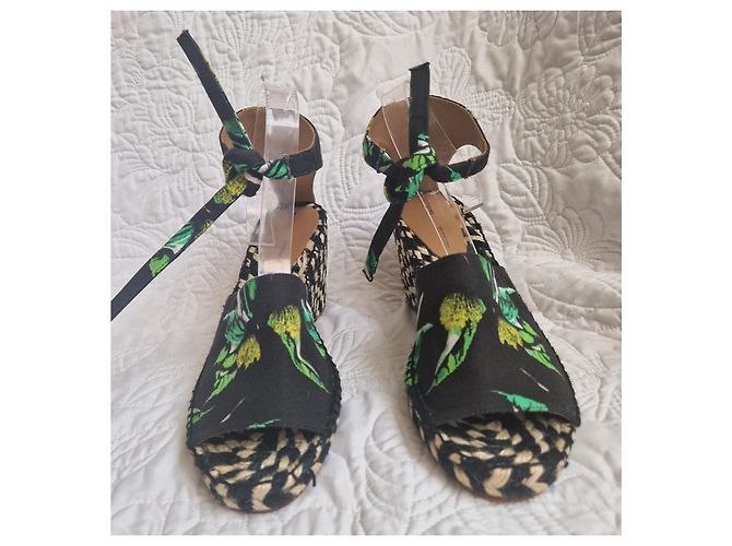 Proenza Schouler Sandali Espadrillas Zeppa Floral Faille Nero Bianco Verde - vista 2