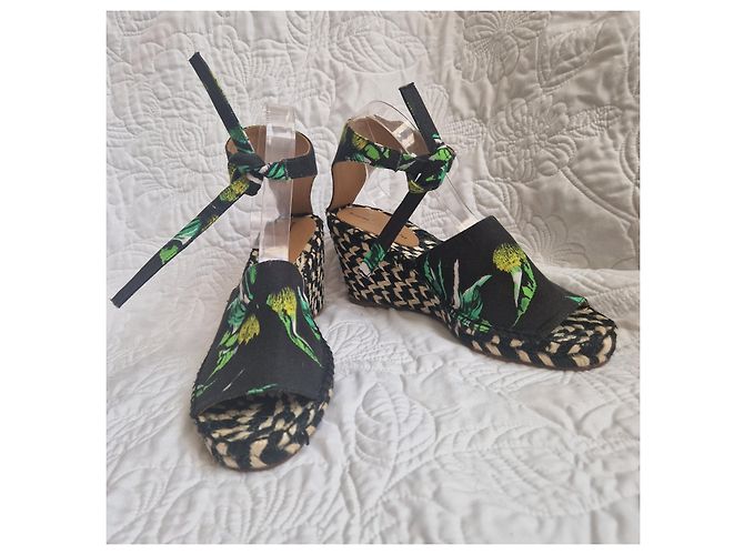 Proenza Schouler Sandali Espadrillas Zeppa Floral Faille Nero Bianco Verde - vista 3
