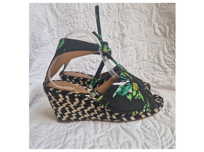 Proenza Schouler Sandali Espadrillas Zeppa Floral Faille Nero Bianco Verde - vista 4