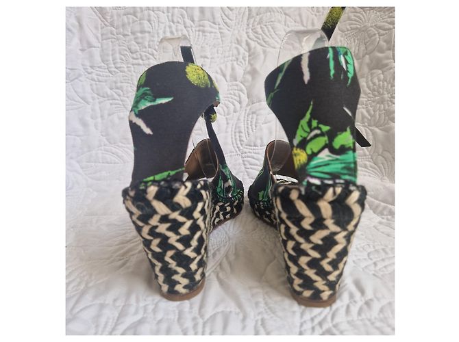 Proenza Schouler Sandali Espadrillas Zeppa Floral Faille Nero Bianco Verde - vista 5