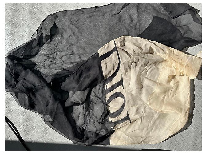 Foulard in seta Dior Logo Nero e Beige - vista 4