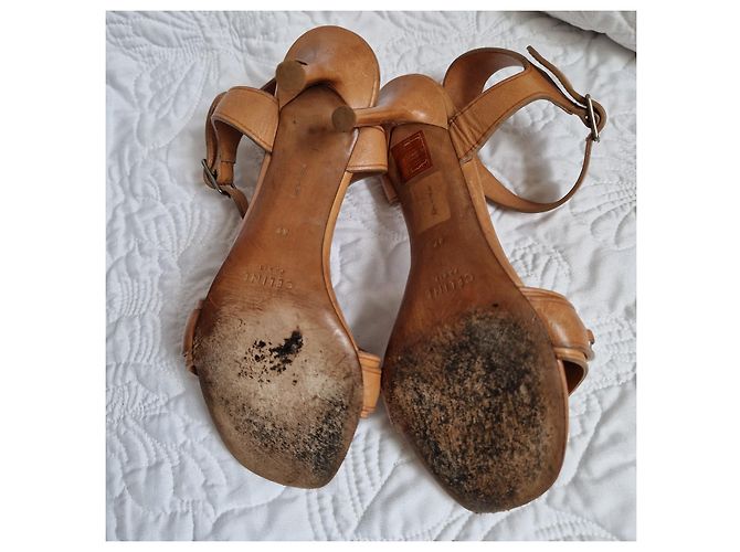 Céline Celine Sandali in pelle con catena Marrone - vista 5