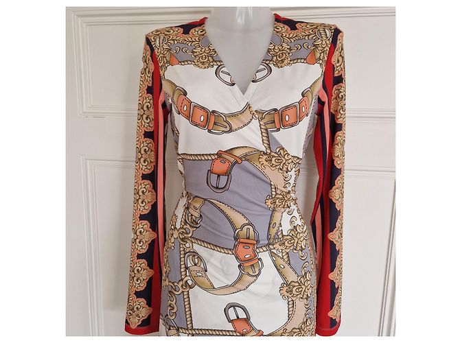 Autre Marque Anni Carlsson Gemustertes Midikleid Braun Weiß Rot Blau Golden Grau - Ansicht 3