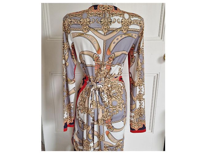 Autre Marque Anni Carlsson Gemustertes Midikleid Braun Weiß Rot Blau Golden Grau - Ansicht 5