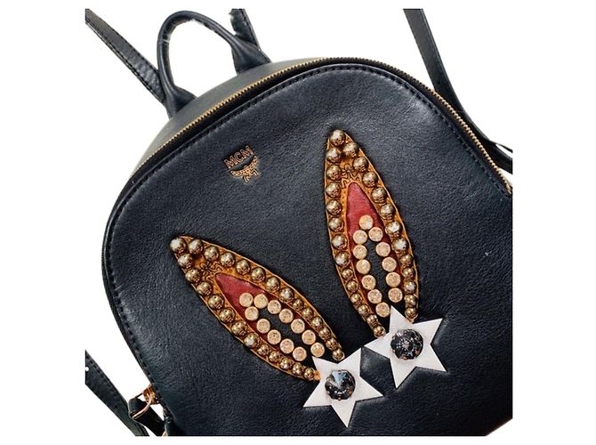 MCM Limited Edition Polke Bunny Mini-Rucksack Schwarz - Ansicht 8