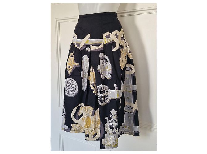Autre Marque Samantha Sung New York Falda Midi Estampada de Algodón Negro Blanco Dorado Gris - vista 2