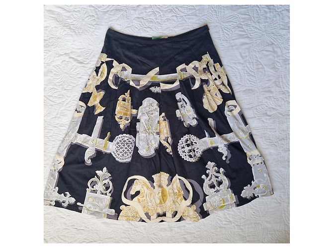 Autre Marque Samantha Sung New York Falda Midi Estampada de Algodón Negro Blanco Dorado Gris - vista 3