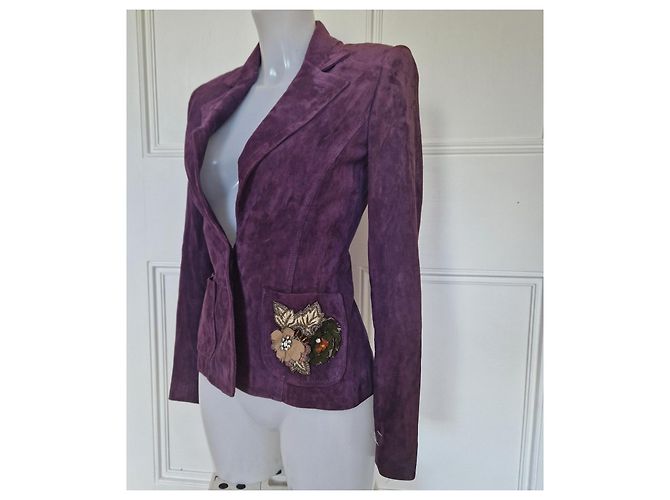 Autre Marque Valentino Roma Blazer de gamuza adornado Púrpura - vista 3
