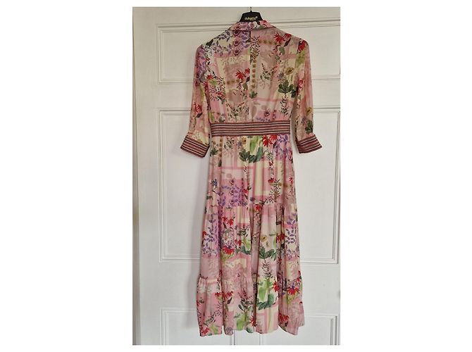 Riani Midi-Kleid mit Blumenprint und Stufenrock Pink Weiß Rot Grün Lila - Ansicht 2