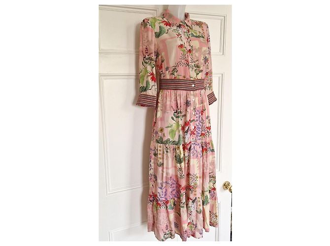 Riani Midi-Kleid mit Blumenprint und Stufenrock Pink Weiß Rot Grün Lila - Ansicht 3