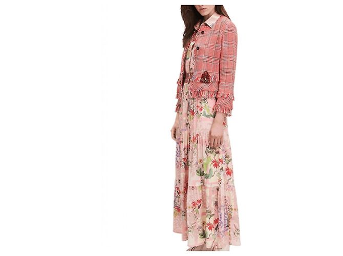 Riani Midi-Kleid mit Blumenprint und Stufenrock Pink Weiß Rot Grün Lila - Ansicht 6