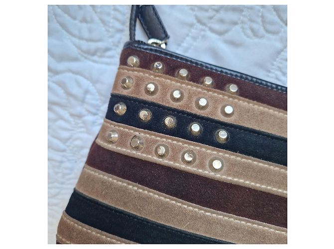 Burberry Borsa a tracolla in camoscio a righe con borchie Marrone Nero Beige - vista 2