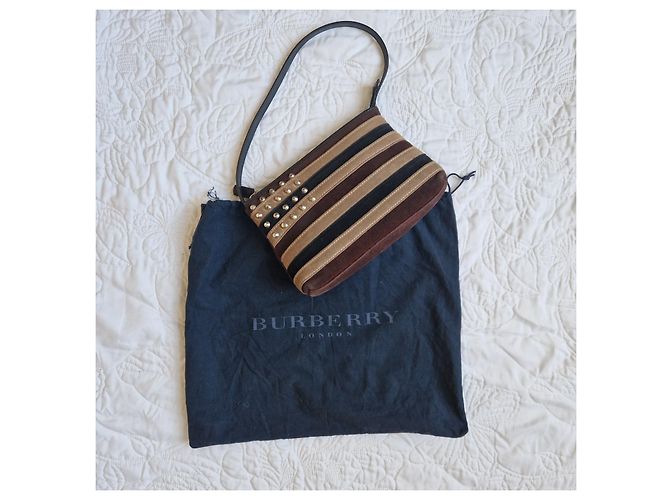 Burberry Borsa a tracolla in camoscio a righe con borchie Marrone Nero Beige - vista 6