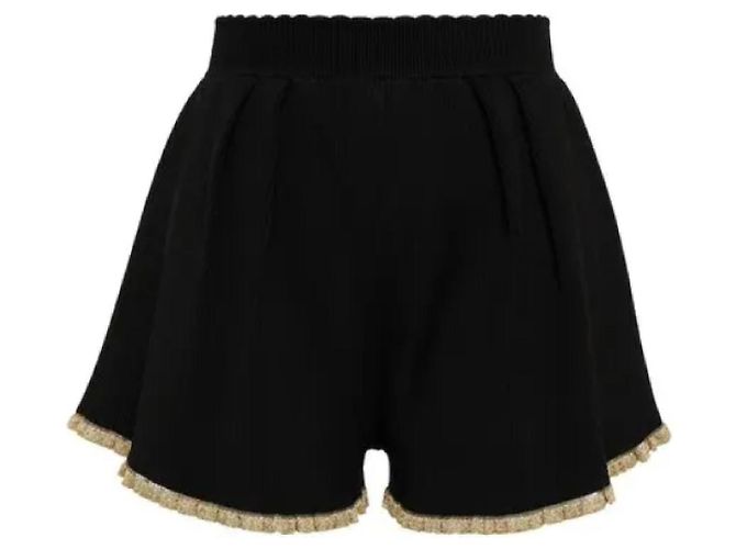 Paco Rabanne schwarze Strickshorts mit Goldrand - Ansicht 2