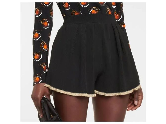 Paco Rabanne schwarze Strickshorts mit Goldrand - Ansicht 3