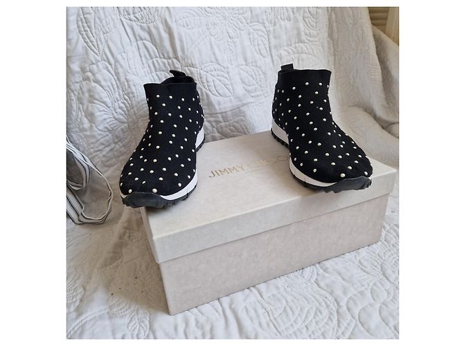 Jimmy Choo Sneakers in maglia con borchie nere Nero - vista 6
