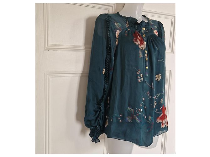 Roberto Cavalli Blusa de seda con estampado floral Rosa Blanco Roja Verde oscuro - vista 2