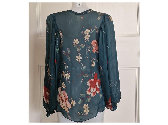 Roberto Cavalli Blusa de seda con estampado floral Rosa Blanco Roja Verde oscuro - vista 3