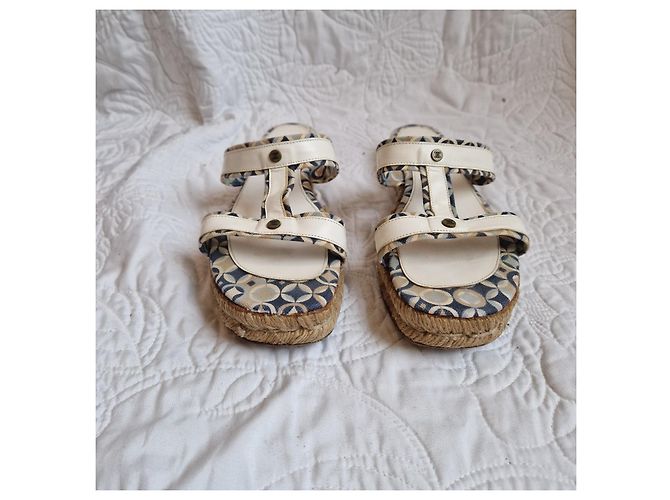 Céline Celine Sandali wedge espadrillas Bianco Blu Beige - vista 2