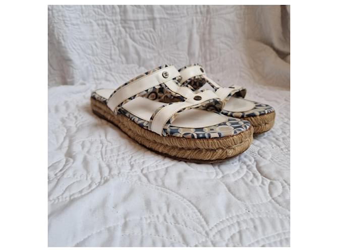 Céline Celine Sandali wedge espadrillas Bianco Blu Beige - vista 3