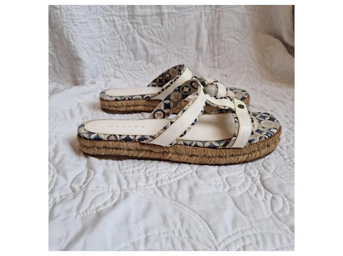 Céline Celine Sandali wedge espadrillas Bianco Blu Beige - vista 4