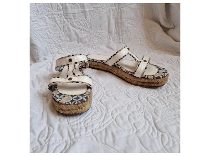 Céline Celine Sandali wedge espadrillas Bianco Blu Beige - vista 6