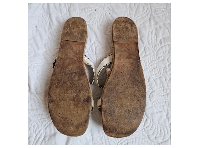 Céline Celine Sandali wedge espadrillas Bianco Blu Beige - vista 7